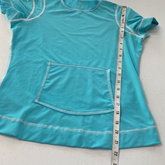 Athleta Summer Shade Rash Guard Top Aqua Blue Short Sleeves Water Sports Beach - Picture 12 of 16